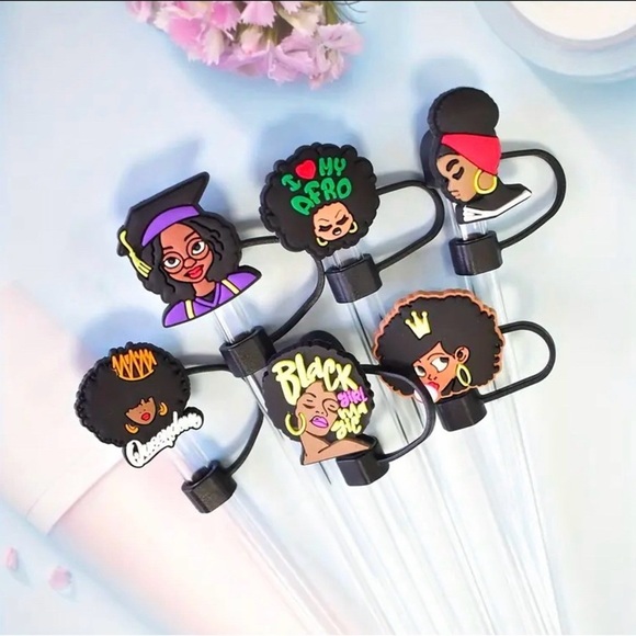 5 Random Silicone Straw Covers w/Reusable Inverted Straw Tips, Dust & Leak Proof - Picture 8 of 9